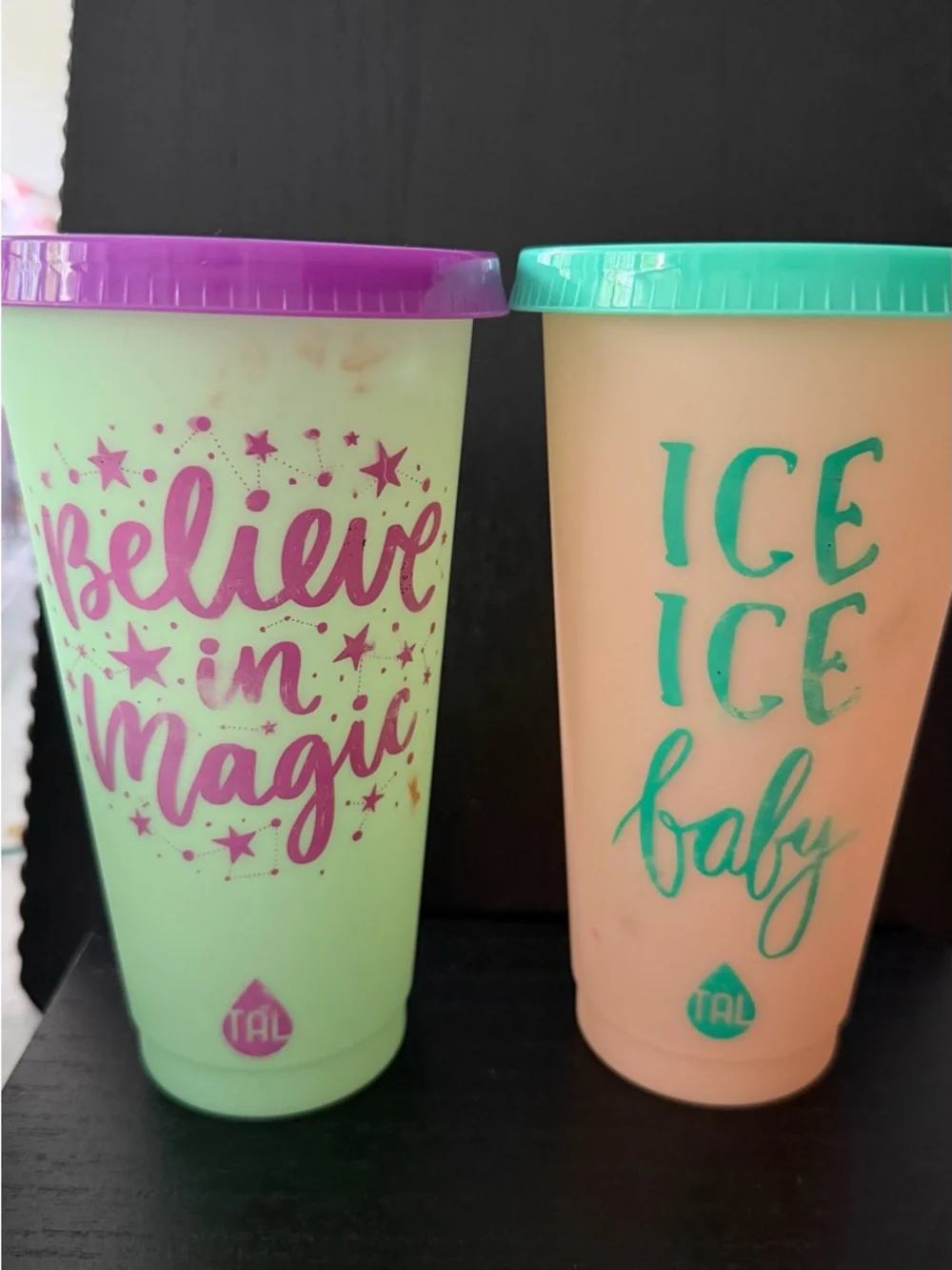 'Believe in Magic' Reusable Mint Cup with Purple Lid set of 4 mixed 16 ounce
